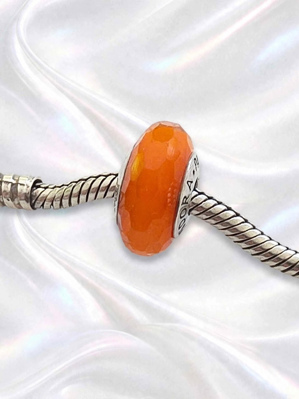 Pandora Bright Orange Faceted Murano Glass Charm (Charm Only)